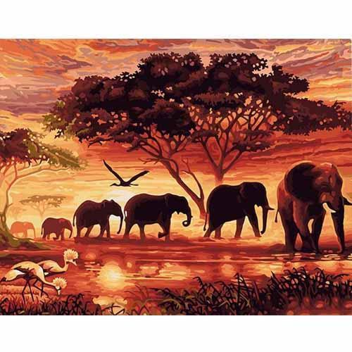 CHENISTORY Sunset Elephants Animals DIY Painting By Numbers Modern Wall Art Hand Painted Acrylic Picture For Home Decor