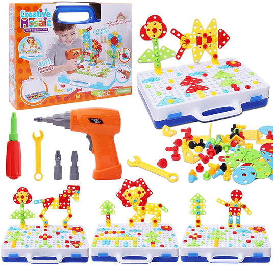 237 Pieces Creative Toy Drill Puzzle Set, STEM Learning Educational Toys, 3D Construction Engineering Building Blocks for Boys and Girls Ages 3 4 5 6 7 8 9 10 Year Old,Amazon Platform Banned