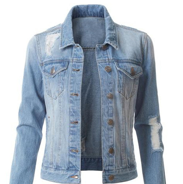 Load image into Gallery viewer, Ladies ripped denim jacket
