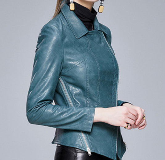 Slim-fit trendy PU ladies jacket leather jacket