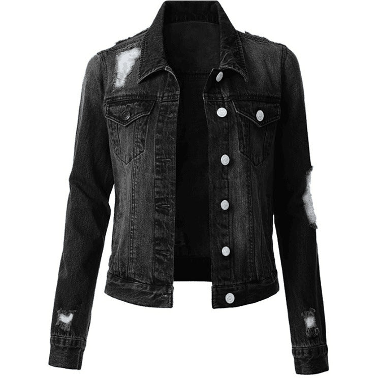 Load image into Gallery viewer, Ladies ripped denim jacket
