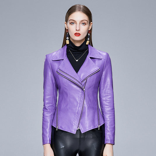 Slim-fit trendy PU ladies jacket leather jacket