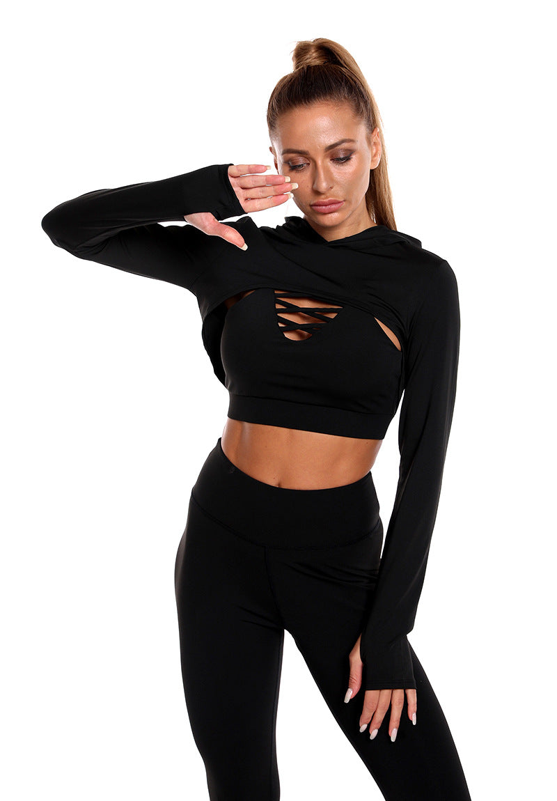 Load image into Gallery viewer, 3pcs Sports Suits Long Sleeve Hooded Top Hollow Design Camisole And Butt Lifting High Waist Seamless Fitness Leggings Sports Gym Outfits Clothing
