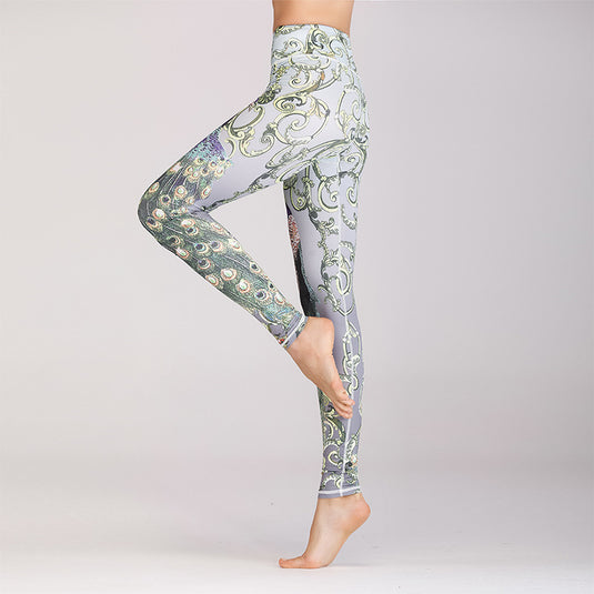 High Waist Peach Leggings Printed Yoga Pants Female