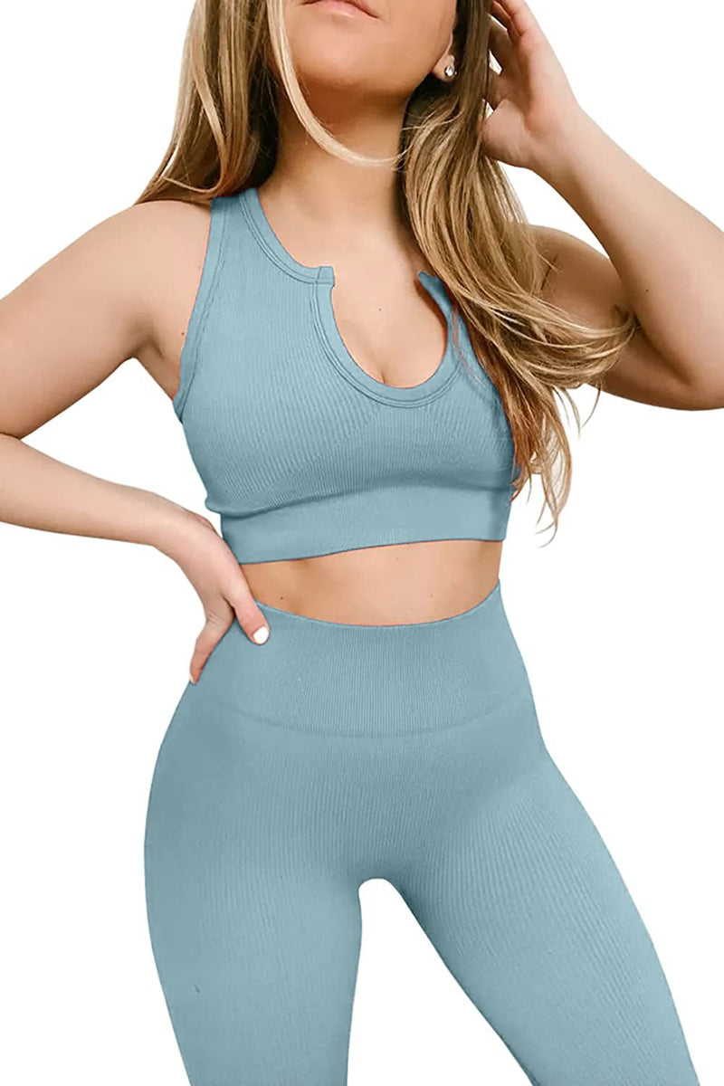 Load image into Gallery viewer, Workout Outfits for Women 2 Piece Ribbed Seamless Crop Tank High Waist Yoga Leggings Sets
