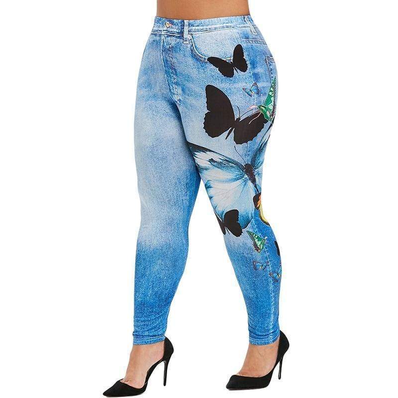 Load image into Gallery viewer, Butterfly Print Denim Sports Leggings Yoga Pants
