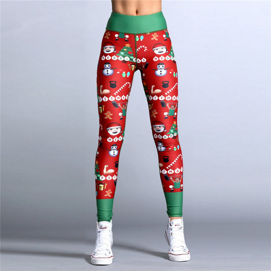 New Yoga Christmas Print Hips High Waist Fitness Sports Yoga Pants Leggings