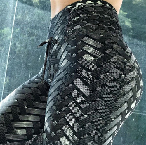 High Waist Iron Armor Weave Print Push Up Yoga/Workout Leggings