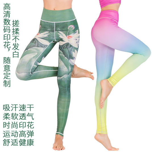 High Waist Peach Leggings Printed Yoga Pants Female